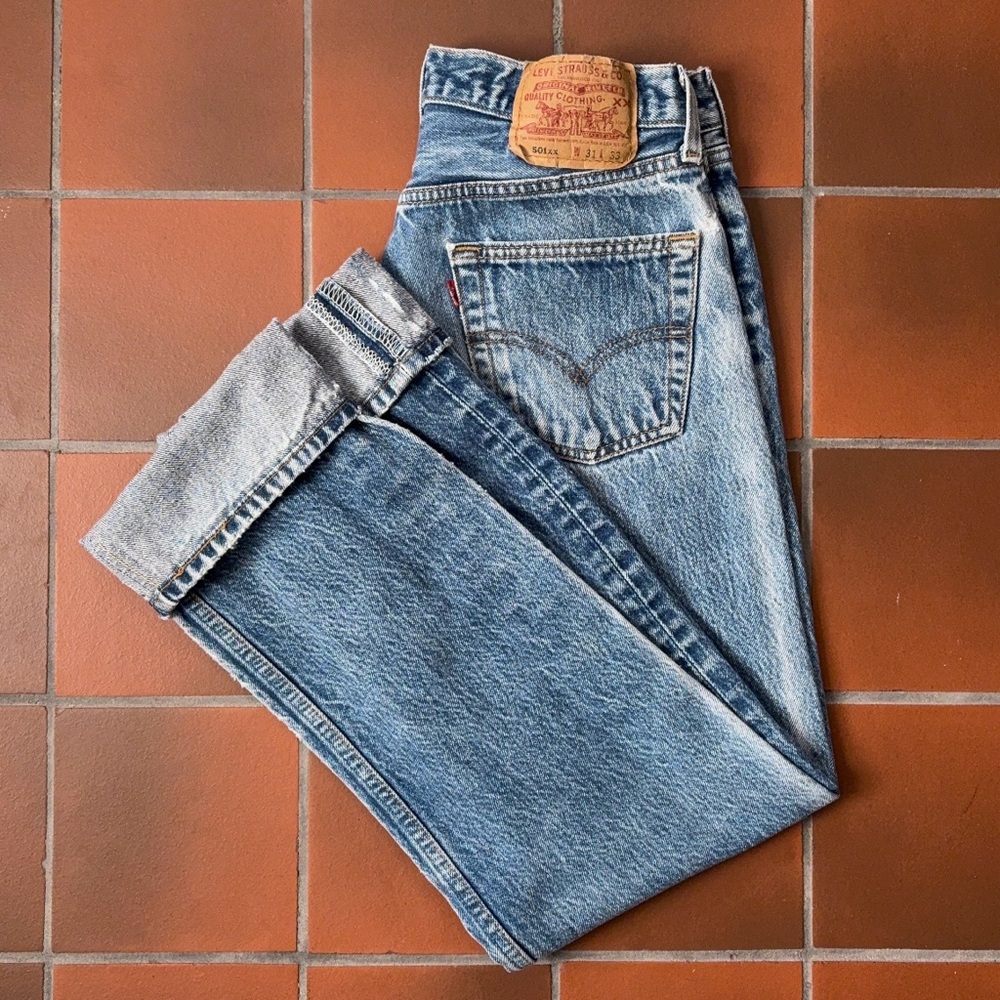 Vintage 90s Levi's 501 Button Fly Faded Blue Jeans Made in USA Womens Size 28x30